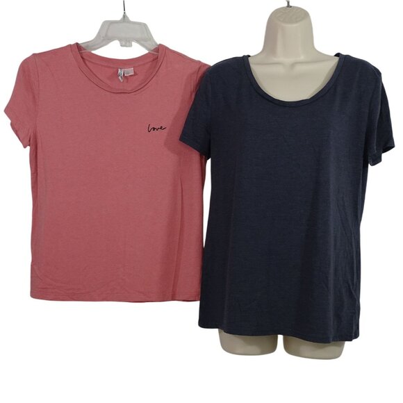 Lot of 2 H&M Basic T-Shirt Women Size L Pink and Blue Cotton Blend Tops - Picture 1 of 16
